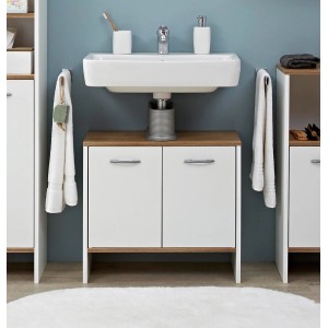 Meuble sous-vasque Pelipal Quickset 305, Blanc Perle/Chêne Riviera, 62 cm de large.