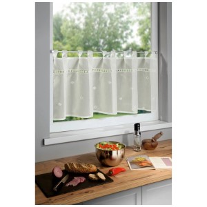 Tenda bistrot bianco sporco (45x135 cm) della Neusser Collection con ricamo a rombi sulla finestra.
