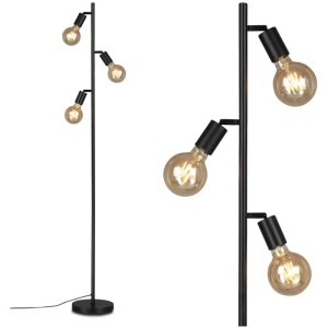 Lampadaire noir Brilo Kuglo avec trois douilles E27. Lampadaire design moderne.