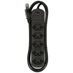 Multiprise noire Basic Line avec 5 prises de type 13 et câble.