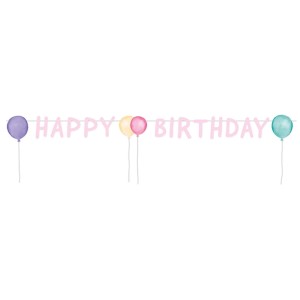 Pastellfarbene Happy Birthday Girlande mit Ballons als Geburtstagsdeko.