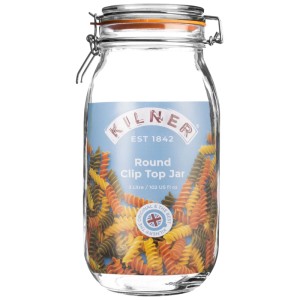 Vaso Kilner, trasparente, rotondo, 3L. Ideale per la conservazione degli alimenti con chiusura a clip.