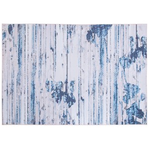 Tapis bleu à poils courts Burdur (160x230cm) avec motif abstrait et aspect vintage.