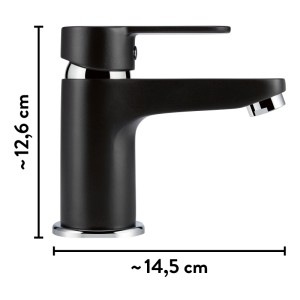 Miscelatore lavabo baliv WT-5891, monocomando, nero opaco, con dimensioni.