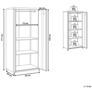 Armoire Beliani Varna, métal noir, avec étagères et dimensions.
