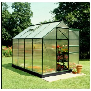 Serra Halls Popular 86, verde, 5 m², con porta scorrevole e finestra sul tetto per giardino e piante.