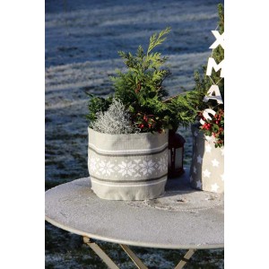 Cache-pot en jute Norvégien avec motif hivernal pour plantes en pot dans le jardin.