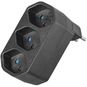 Adaptateur multiple noir Steffen Manta avec 3 prises T13, rotatif.