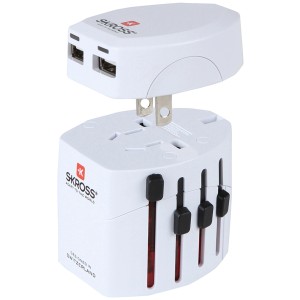 Skross World Adapter mit USB-Anschluss, 2-polig, max. 2,5A, für internationale Stromversorgung.