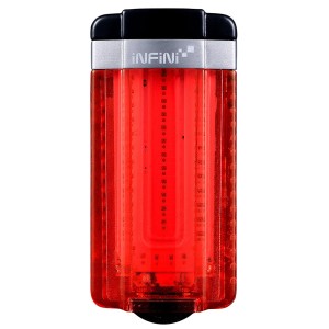 Feu arrière LED Infini Tron, noir-rouge, pour vélos, avec clip.
