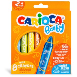 Carioca Baby Wachsmalstifte, 8 Stück, in orangefarbener Verpackung. Buntstifte für Kinder ab 2 Jahren.