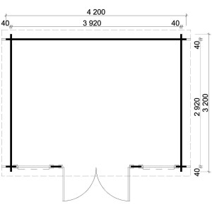 Plan Carlsson abri de jardin Atrium-F, toit monopente, 400x294 cm, bois brut.