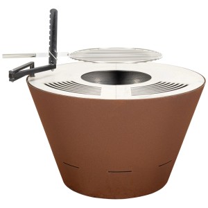 Brasero grill Nouvel Cono en acier rouillé, avec grille et support latéral.