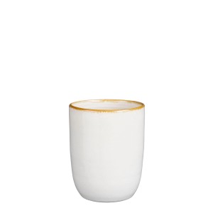 Tazza bianca Mica Decorations Tabo (Ø 7,5 cm) con bordo marrone. Tazza in ceramica senza manico.
