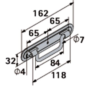Hettich Kistengriff Stahl, klappbar, 32x162mm. Technische Zeichnung mit Maßen für Kisten und Truhen.