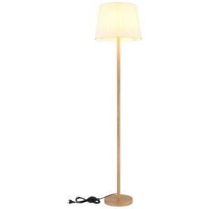 Lampadaire Globo Joris, aspect bois avec abat-jour textile blanc, hauteur 151 cm.