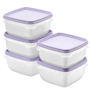 Lot de 5 boîtes de congélation SmartStore Frost, 0,5 l, lavande, empilables et adaptées au congélateur.