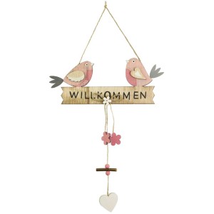 Holz Türhänger "Willkommen" mit Vogel-Motiv, dekorative Gartendeko für den Eingangsbereich.