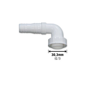 Raccord de tuyau coudé blanc LUX 30,3 mm (G 1) pour raccordement de siphon de lave-linge ou lave-vaisselle.