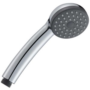 Pommeau de douche chromé Diaqua Ate, partie d'un set de douche, avec surface grise et buses.