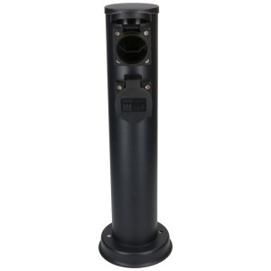 Presa da giardino Max Hauri, colonna rotonda in acciaio nero opaco, con 4 prese T13.