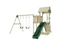 PolarPlay Spielturm Uppsala Doppelschaukel Kletterturm Rutsche Dunkelgrün