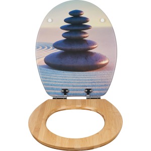 Sedile WC baliv Holena con motivo spiaggia di ciottoli e anima in legno.