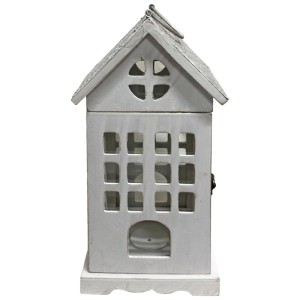 Lanterna a forma di casetta in legno Bianca 18 x 18 x 37 cm