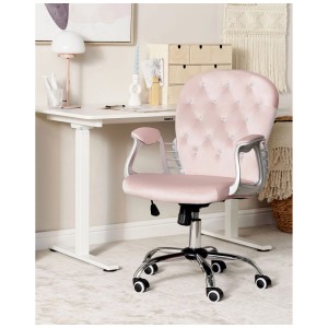 Sedia da ufficio Princess in velluto rosa pastello con cristalli. Categoria: Forniture per ufficio.