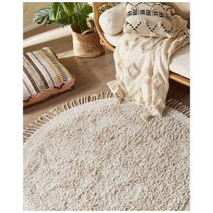 Tappeto rotondo shaggy "Bitlis" beige chiaro con frange, Ø 140 cm, in cotone.