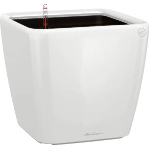 Vaso per piante Lechuza Quadro Premium LS bianco lucido, 35x35x33 cm.