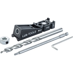 Set dima per fori obliqui LUX, 4 pezzi con punta, inserto, chiave a brugola e arresto di profondità.