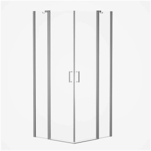 Cabine de douche d'angle Baliv DUK-90.50E avec profilés chromés et verre transparent.
