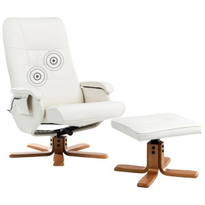 Beiger Beliani Massagestuhl Relaxpro aus Kunstleder mit Hocker und Massagefunktion.