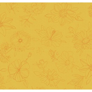 Gelbe d-c-fix Tischdecke Palmas, 150x250 cm, ovales Format mit Blumenmuster.