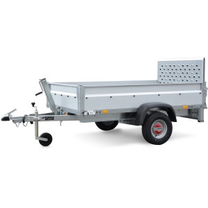 Remorque basculante Stema REX 21, non freinée, 750 kg, avec panneau arrière rabattable servant de rampe.
