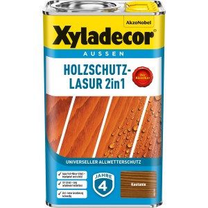 Xyladecor Lasure de protection bois 2en1, couleur Châtaigne, pot de 2,5 l pour une protection durable du bois.