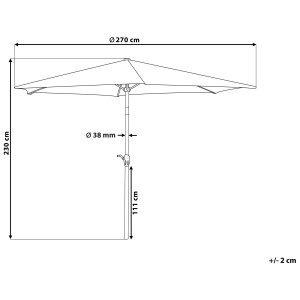 Technische Zeichnung: Beliani Sonnenschirm Varese, dunkelgrau, Ø 270 cm, Maße und Details.