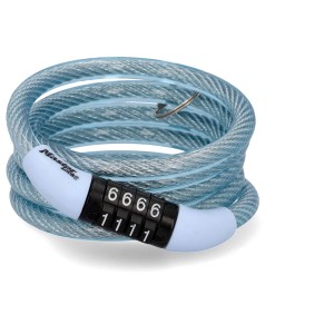 Master Lock Zahlen-Spiralkabelschloss, 4-stellig, Pastellblau, aufgerollt.