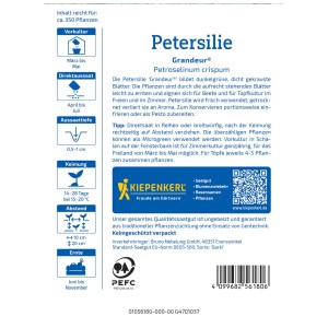 Kiepenkerl Saatgut Petersilie Grandeur®: Samentüte mit Infos zu Aussaat und Ernte der aromatischen Kräuter.