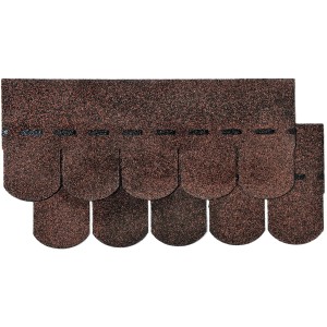 Bardeaux bitumés queue de castor marron, 2 m²/paquet, pour toitures et abris de jardin.