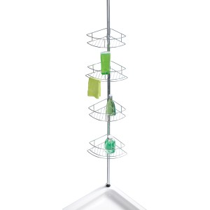 Étagère d'angle télescopique Wenko Dolcedo en acier inoxydable avec 4 paniers dans la douche.