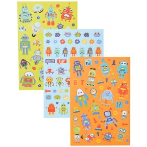 Stickerbook Robots, 6 feuilles de stickers robots colorés pour le bricolage et la décoration.
