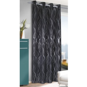 Tenda oscurante a occhielli Vegas nero-argento con motivo a onde, 245x135 cm. Tendaggio oscurante.