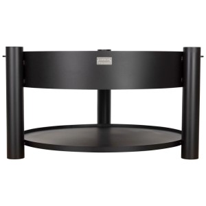 Braciere Nouvel Tondino, acciaio nero, Ø 80 cm, con ripiano e tre piedi.