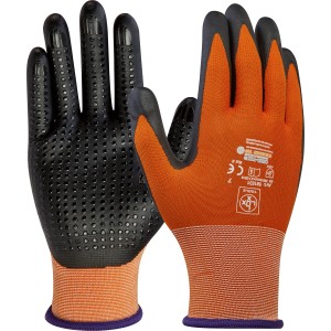 Gants polyvalents LUX taille 7, gants de travail avec paume noire et dos orange.