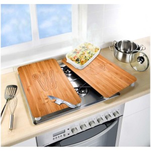 Wenko copripiani cottura in vetro Lunch, set da 2, design legno, utilizzabili come copripiano e tagliere.