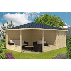 Gazebo da giardino a 5 lati Maik-40 in legno impregnato con estensione e posti a sedere in giardino.