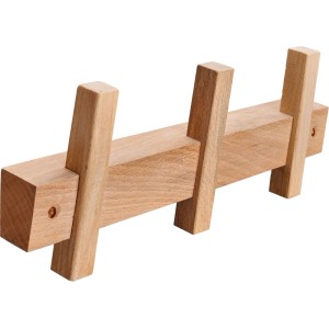 Patère Hettich Type 76 en bois de hêtre brut avec 3 crochets pour fixation murale.