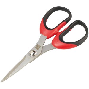 Forbici per hobby LUX, 134 mm, con impugnature soft-grip rosse e nere.